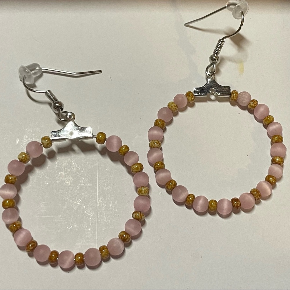Handmade Pink and Brown Circular Earrings